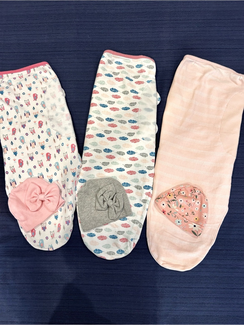 Baby Girls' Original SwaddleMe Onesie Set in Pink, Gray & White with caps